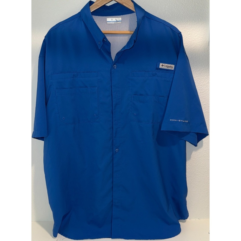 Columbia PFG Mens XL Blue Fishing Shirt Omni Shade Vented Short Sleeve